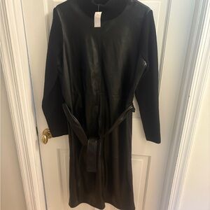 Ann Taylor Black Faux Leather Long Sleeve Dress